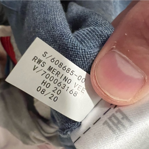 Men’s XS 100% extra fine merino wool v-neck sweater blue - Picture 4 of 4